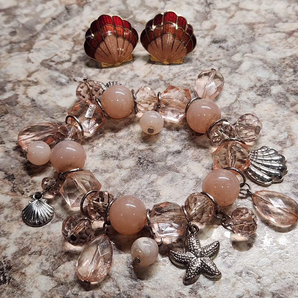 Beautiful Vintage Sea Bracelet & Earrings 🐚🌊⛵️